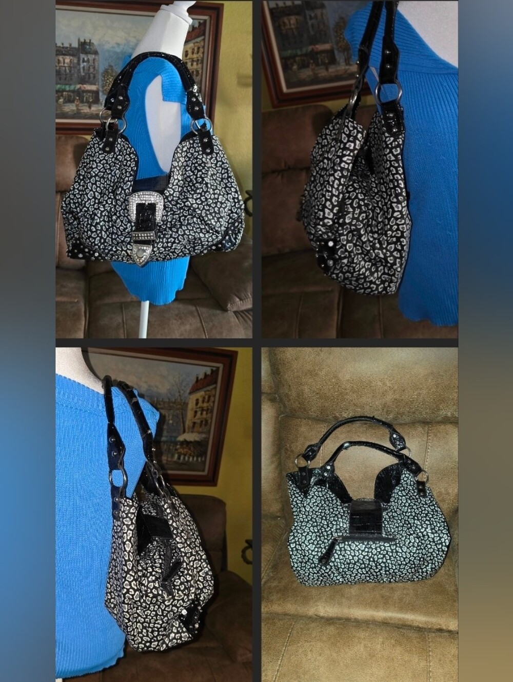 Black and White Animal Print Shoulder Bag